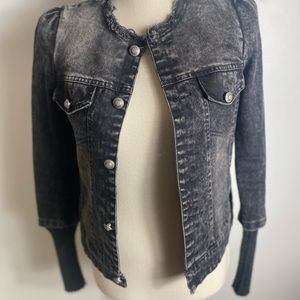 PUYE Black Distressed Ram Hem L/S Half Sweater Sleeve Demin Jacket Women Size XS